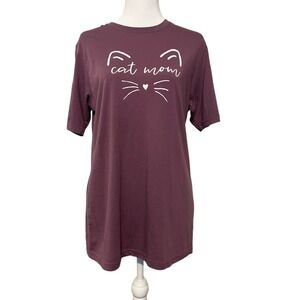 CAT‎ MOM Next Level Women's Plum Color Short Sleeve T Shirt Size M Cat Ears